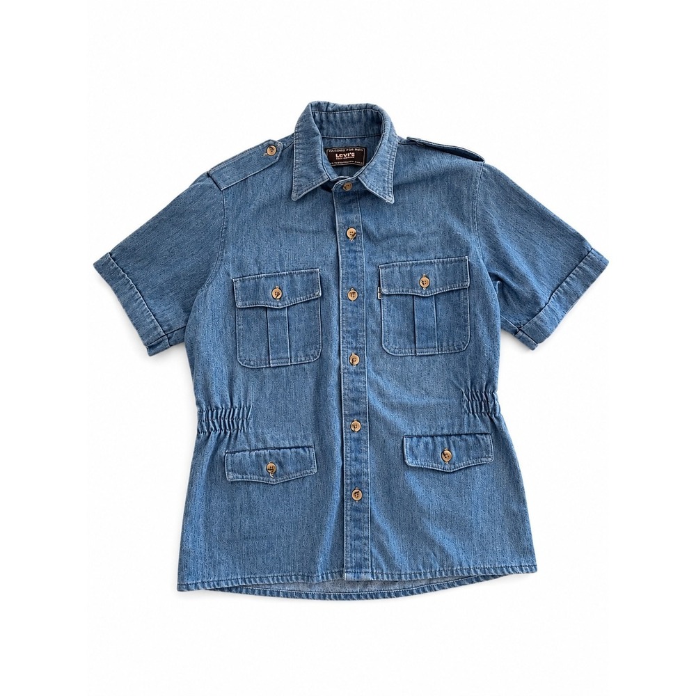 Vintage Levi's Sportswear Denim Shirt Mens Short Sleeve Button Up Chambray Blue